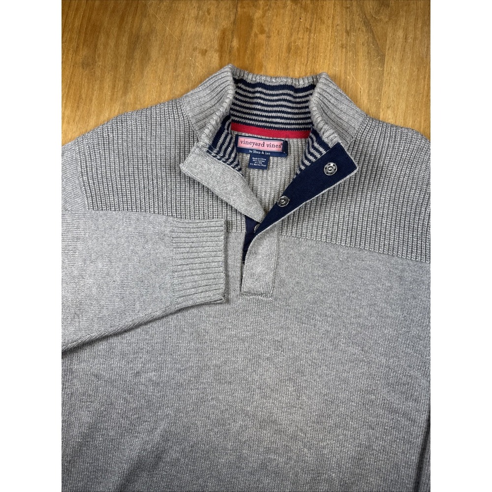 Vineyard Vines Cotton/Silk/Wool 1/4 Snap Pullover Sweater Men L Gray Academia